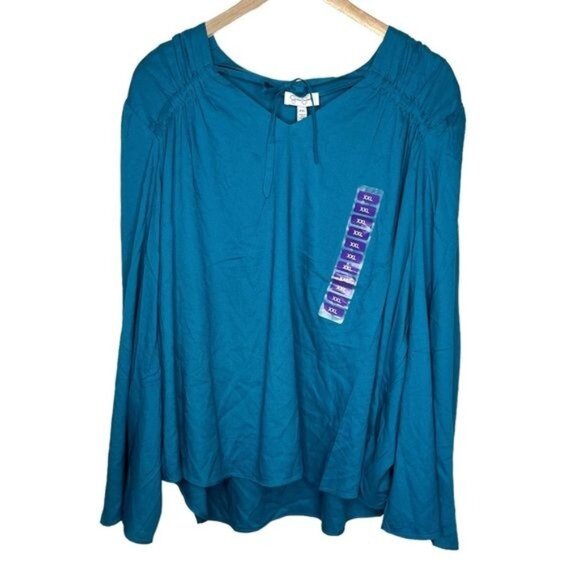 Jessica Simpson blue Leslie boho long sleeve peasant tunic top size XXL - Picture 1 of 12
